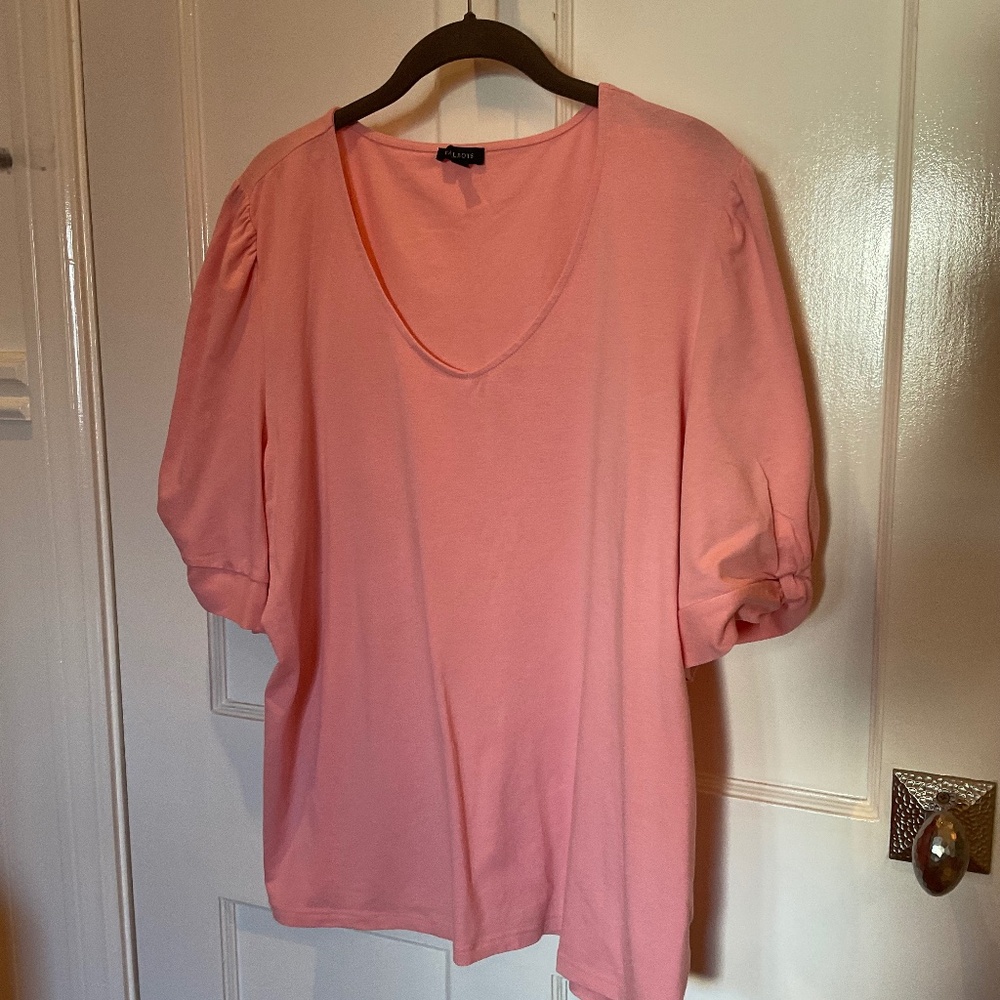 Talbots coral tee shirt with knot sleeve detail, XL